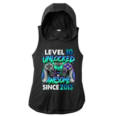 10th Gaming Birthday gift Level 10 Unlocked Awesome Video Game 2013 Birthday Ladies PosiCharge Tri-Blend Wicking Draft Hoodie Tank