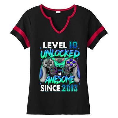 10th Gaming Birthday gift Level 10 Unlocked Awesome Video Game 2013 Birthday Ladies Halftime Notch Neck Tee