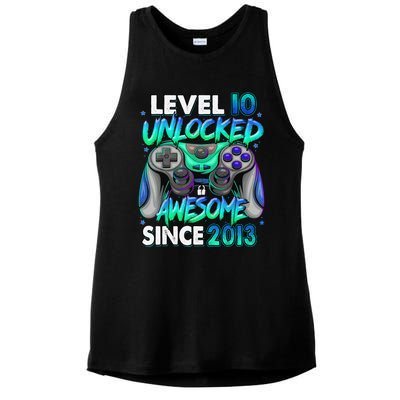 10th Gaming Birthday gift Level 10 Unlocked Awesome Video Game 2013 Birthday Ladies PosiCharge Tri-Blend Wicking Tank