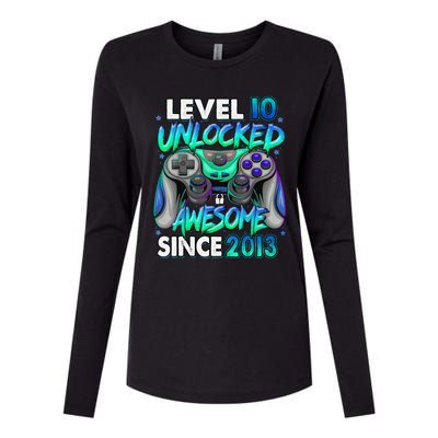 10th Gaming Birthday gift Level 10 Unlocked Awesome Video Game 2013 Birthday Womens Cotton Relaxed Long Sleeve T-Shirt