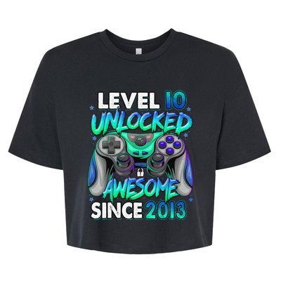 10th Gaming Birthday gift Level 10 Unlocked Awesome Video Game 2013 Birthday Bella+Canvas Jersey Crop Tee