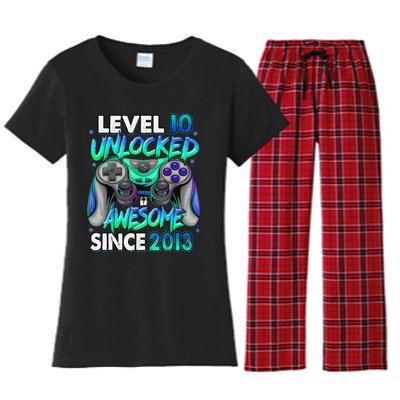 10th Gaming Birthday gift Level 10 Unlocked Awesome Video Game 2013 Birthday Women's Flannel Pajama Set