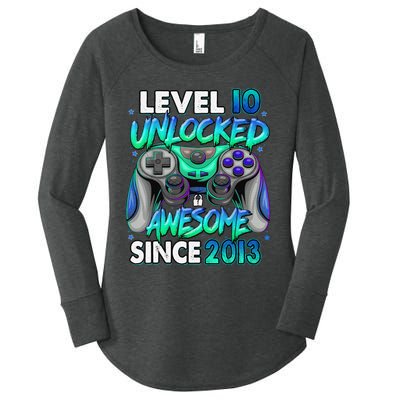 10th Gaming Birthday gift Level 10 Unlocked Awesome Video Game 2013 Birthday Women's Perfect Tri Tunic Long Sleeve Shirt