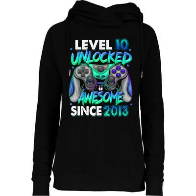 10th Gaming Birthday gift Level 10 Unlocked Awesome Video Game 2013 Birthday Womens Funnel Neck Pullover Hood