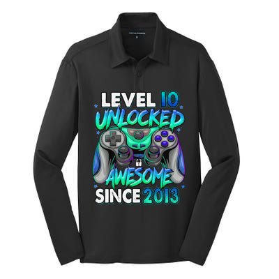 10th Gaming Birthday gift Level 10 Unlocked Awesome Video Game 2013 Birthday Silk Touch Performance Long Sleeve Polo