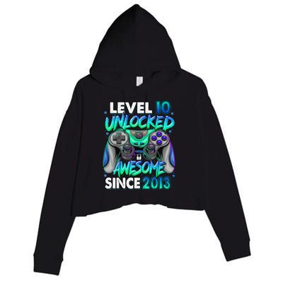 10th Gaming Birthday gift Level 10 Unlocked Awesome Video Game 2013 Birthday Crop Fleece Hoodie