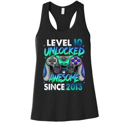 10th Gaming Birthday gift Level 10 Unlocked Awesome Video Game 2013 Birthday Women's Racerback Tank