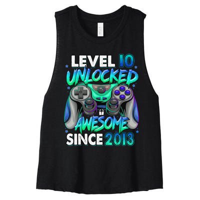 10th Gaming Birthday gift Level 10 Unlocked Awesome Video Game 2013 Birthday Women's Racerback Cropped Tank