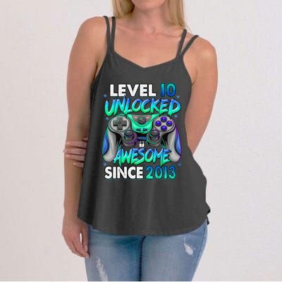 10th Gaming Birthday gift Level 10 Unlocked Awesome Video Game 2013 Birthday Women's Strappy Tank