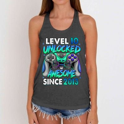 10th Gaming Birthday gift Level 10 Unlocked Awesome Video Game 2013 Birthday Women's Knotted Racerback Tank