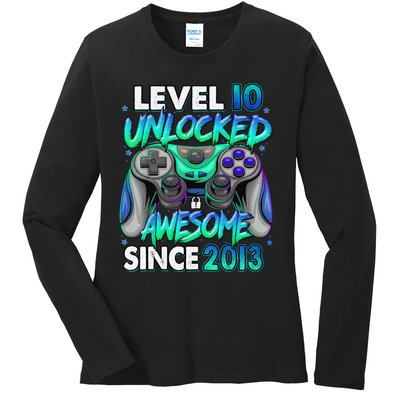 10th Gaming Birthday gift Level 10 Unlocked Awesome Video Game 2013 Birthday Ladies Long Sleeve Shirt