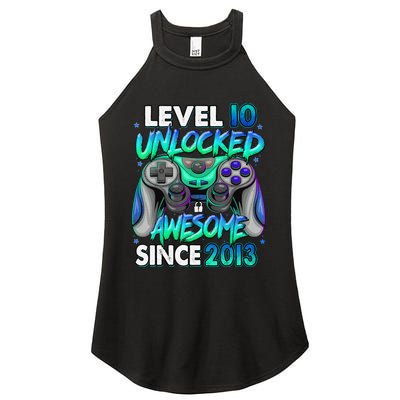 10th Gaming Birthday gift Level 10 Unlocked Awesome Video Game 2013 Birthday Women's Perfect Tri Rocker Tank