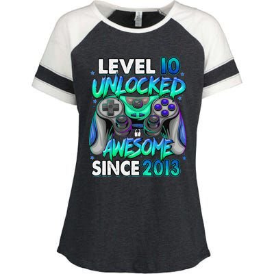 10th Gaming Birthday gift Level 10 Unlocked Awesome Video Game 2013 Birthday Enza Ladies Jersey Colorblock Tee