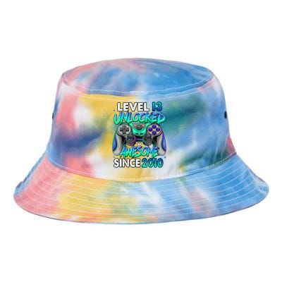 13rd Gaming Birthday gift Level 13 Unlocked Awesome Video Game 2010 Birthday Tie Dye Newport Bucket Hat