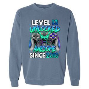 13rd Gaming Birthday gift Level 13 Unlocked Awesome Video Game 2010 Birthday Garment-Dyed Sweatshirt