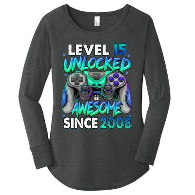 15th Gaming Birthday gift Level 15 Unlocked Awesome Video Game 2008 Birthday Women's Perfect Tri Tunic Long Sleeve Shirt