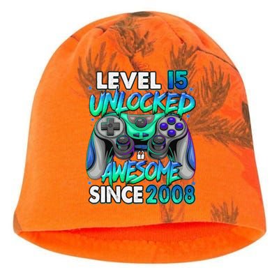 15th Gaming Birthday gift Level 15 Unlocked Awesome Video Game 2008 Birthday Kati - Camo Knit Beanie