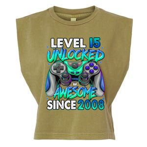 15th Gaming Birthday gift Level 15 Unlocked Awesome Video Game 2008 Birthday Garment-Dyed Women's Muscle Tee