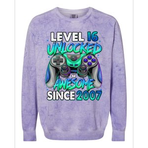 16th Gaming Birthday gift Level 16 Unlocked Awesome Video Game 2007 Birthday Colorblast Crewneck Sweatshirt