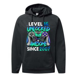 16th Gaming Birthday gift Level 16 Unlocked Awesome Video Game 2007 Birthday Performance Fleece Hoodie