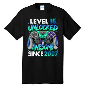 16th Gaming Birthday gift Level 16 Unlocked Awesome Video Game 2007 Birthday Tall T-Shirt