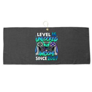 16th Gaming Birthday gift Level 16 Unlocked Awesome Video Game 2007 Birthday Large Microfiber Waffle Golf Towel