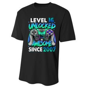 16th Gaming Birthday gift Level 16 Unlocked Awesome Video Game 2007 Birthday Performance Sprint T-Shirt