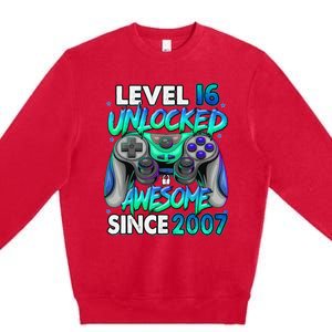 16th Gaming Birthday gift Level 16 Unlocked Awesome Video Game 2007 Birthday Premium Crewneck Sweatshirt