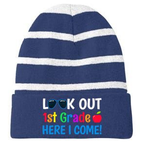 1st Grade Boy Girl Look out 1st Grade Here I Come Striped Beanie with Solid Band