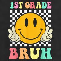 1st Grade Bruh Hippie Smile Face Back To School Teacher Kid 7 Panel Mesh Trucker Snapback Hat