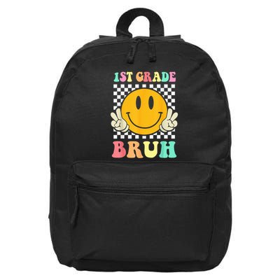 1st Grade Bruh Hippie Smile Face Back To School Teacher Kid 16 in Basic Backpack