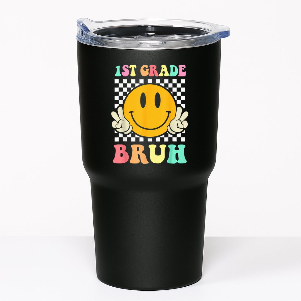 1st Grade Bruh Hippie Smile Face Back To School Teacher Kid Tumbler