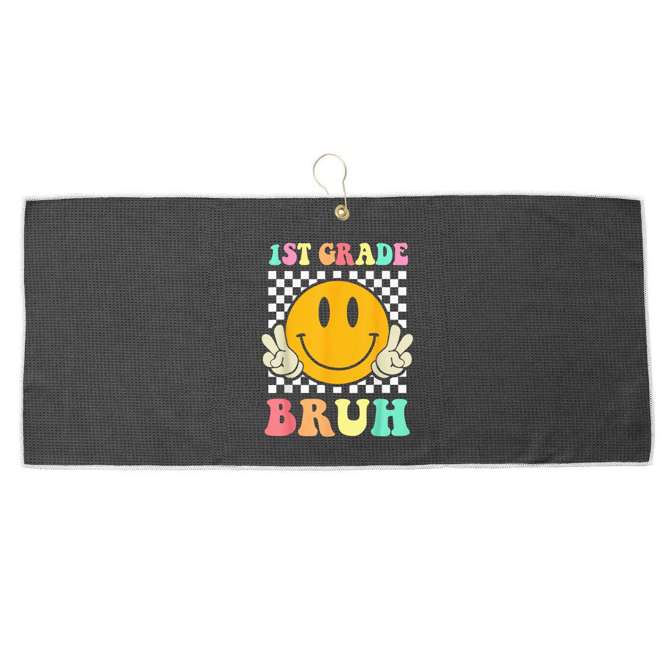 1st Grade Bruh Hippie Smile Face Back To School Teacher Kid Large Microfiber Waffle Golf Towel
