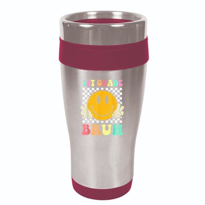 1st Grade Bruh Hippie Smile Face Back To School Teacher Kid 16oz Travel Tumbler