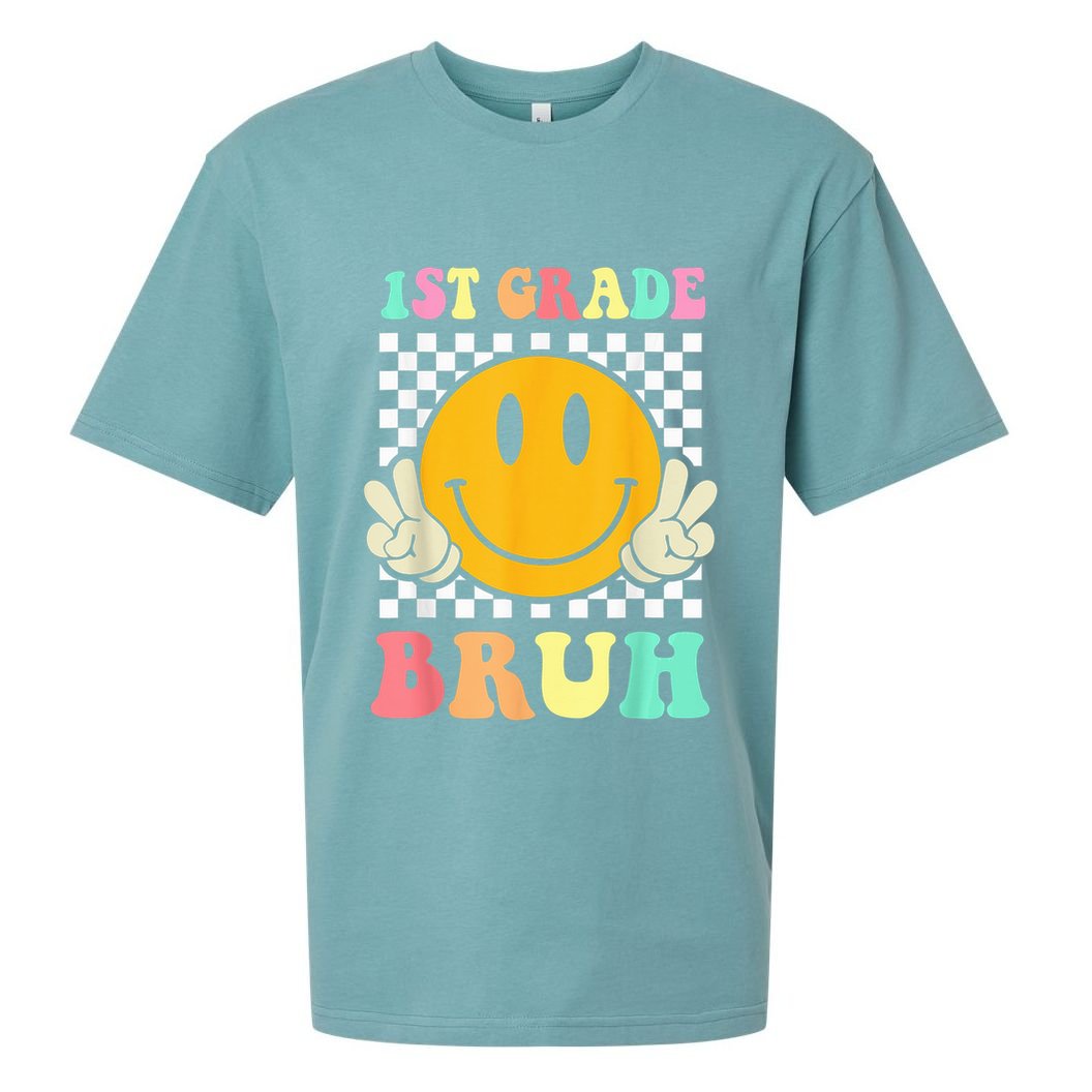 1st Grade Bruh Hippie Smile Face Back To School Teacher Kid Sueded Cloud Jersey T-Shirt