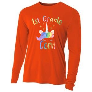 1St Grade Corn First Grade Teacher Unicorn Back To School Gift Cooling Performance Long Sleeve Crew