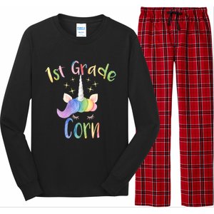 1St Grade Corn First Grade Teacher Unicorn Back To School Gift Long Sleeve Pajama Set