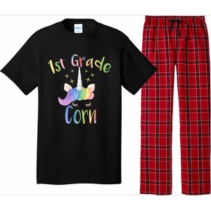 1St Grade Corn First Grade Teacher Unicorn Back To School Gift Pajama Set