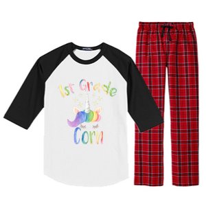 1St Grade Corn First Grade Teacher Unicorn Back To School Gift Raglan Sleeve Pajama Set