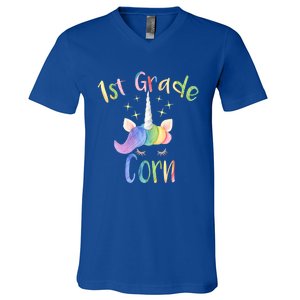 1St Grade Corn First Grade Teacher Unicorn Back To School Gift V-Neck T-Shirt