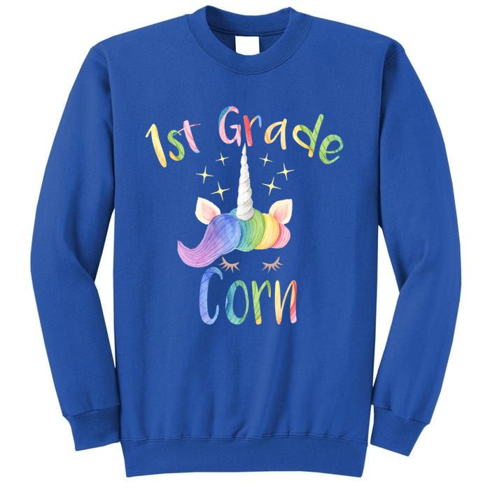 1St Grade Corn First Grade Teacher Unicorn Back To School Gift Tall Sweatshirt