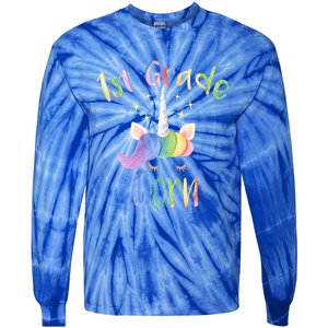 1St Grade Corn First Grade Teacher Unicorn Back To School Gift Tie-Dye Long Sleeve Shirt