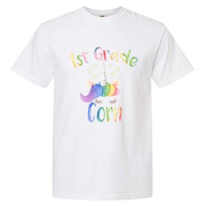 1St Grade Corn First Grade Teacher Unicorn Back To School Gift Garment-Dyed Heavyweight T-Shirt