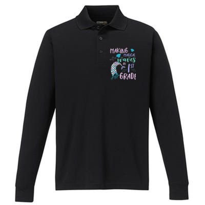 1st Grade Cute Mermaid Frist Day Back To School Performance Long Sleeve Polo