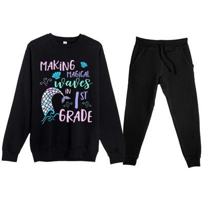 1st Grade Cute Mermaid Frist Day Back To School Premium Crewneck Sweatsuit Set