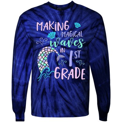 1st Grade Cute Mermaid Frist Day Back To School Tie-Dye Long Sleeve Shirt