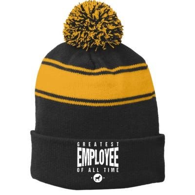 1 Greatest Employee Of All Time Employee 1 Employee Goat Stripe Pom Pom Beanie