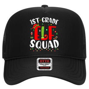 1st Grade Elf Squad Funny Christmas Elf Teacher Student Gift High Crown Mesh Back Trucker Hat