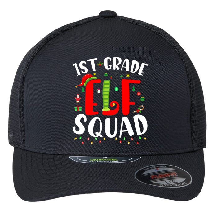 1st Grade Elf Squad Funny Christmas Elf Teacher Student Gift Flexfit Unipanel Trucker Cap