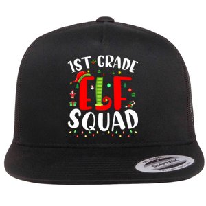 1st Grade Elf Squad Funny Christmas Elf Teacher Student Gift Flat Bill Trucker Hat